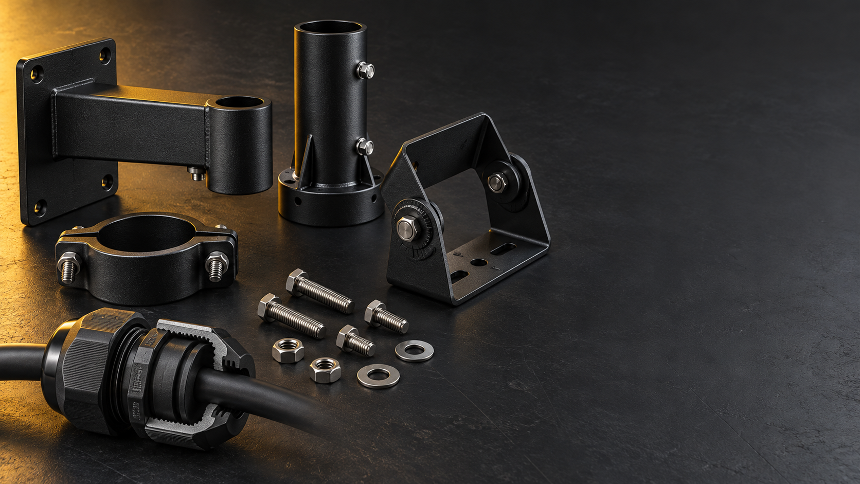 Outdoor lighting brackets, adapters and installation interfaces